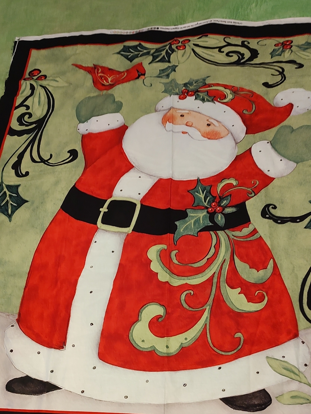 Festive Santa Holiday Fabric Panel- Red & White Christmas Decor
